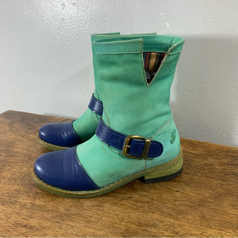 Mint & Navy Women's Ankle Bootie with Buckle